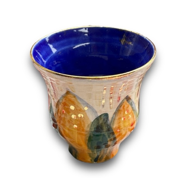 Sunflower Bud Vase with 18k Gold Accents & Blue Interior - Picture 3 of 8